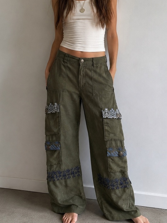 Johnny Was Pants - Johnny Was Karlie Jones Cargo Pants Size Small Boho Utility Fairy Grunge